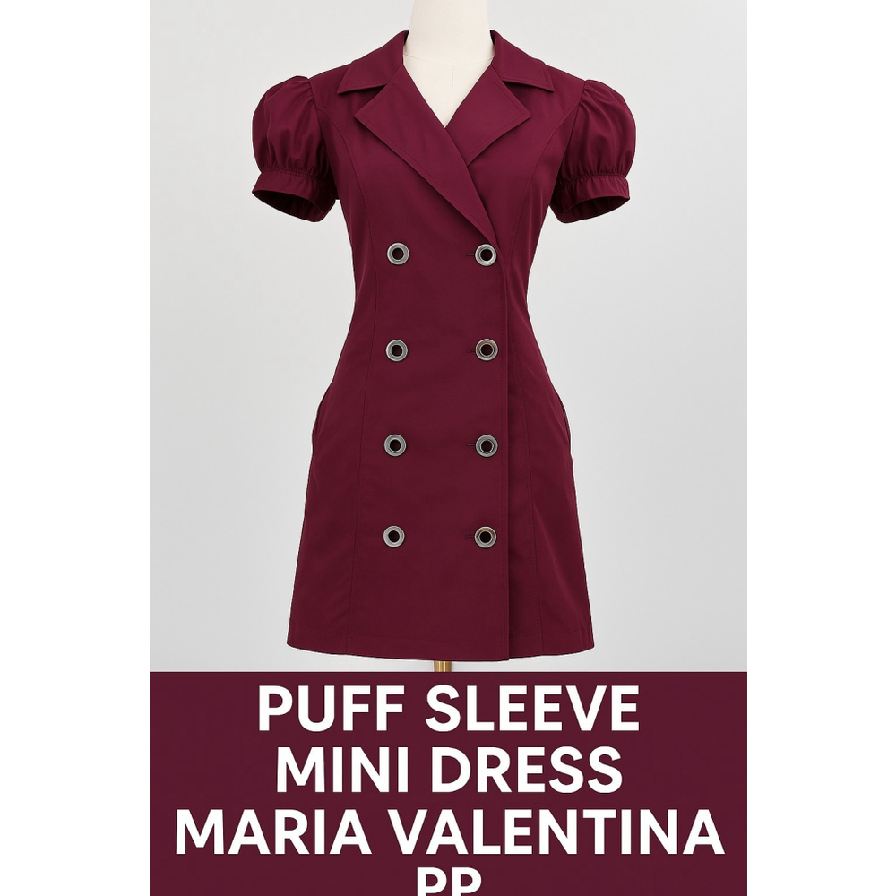 Modern Bohemia Maria Valentina Burgundy Puff Sleeve Mini Dress Women PP
